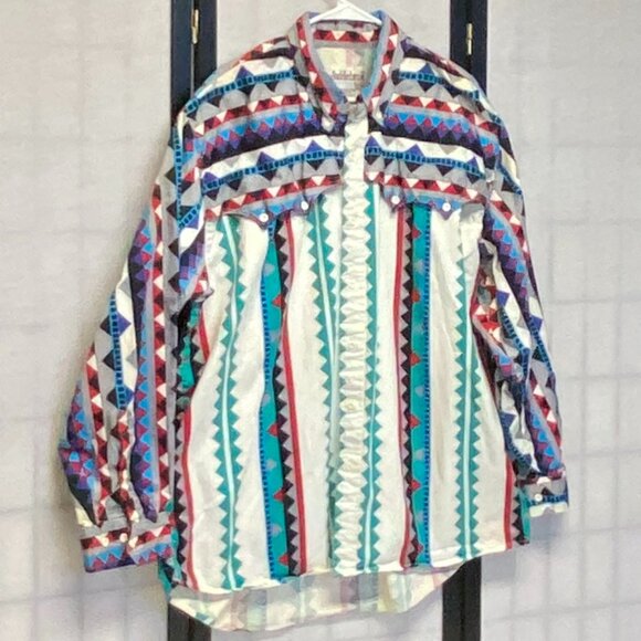 Saddlebrook Western Wear Long Sleeve Diamond Stripe Aztec Design Cowboy Shirt 2X - Picture 3 of 14